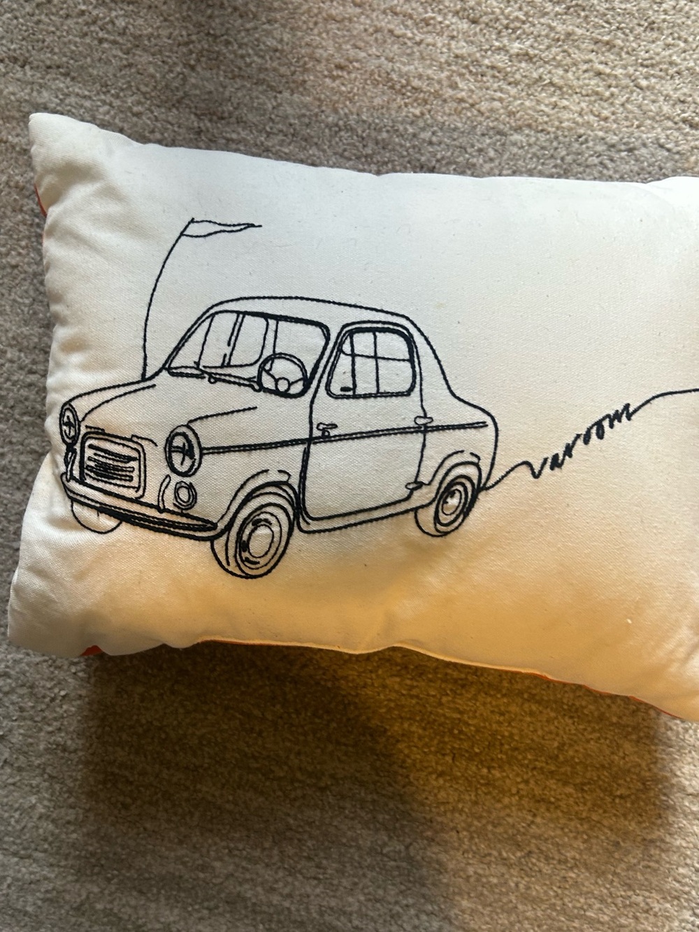 Embroidered Car Accent Pillow - Cream with Black Sketch